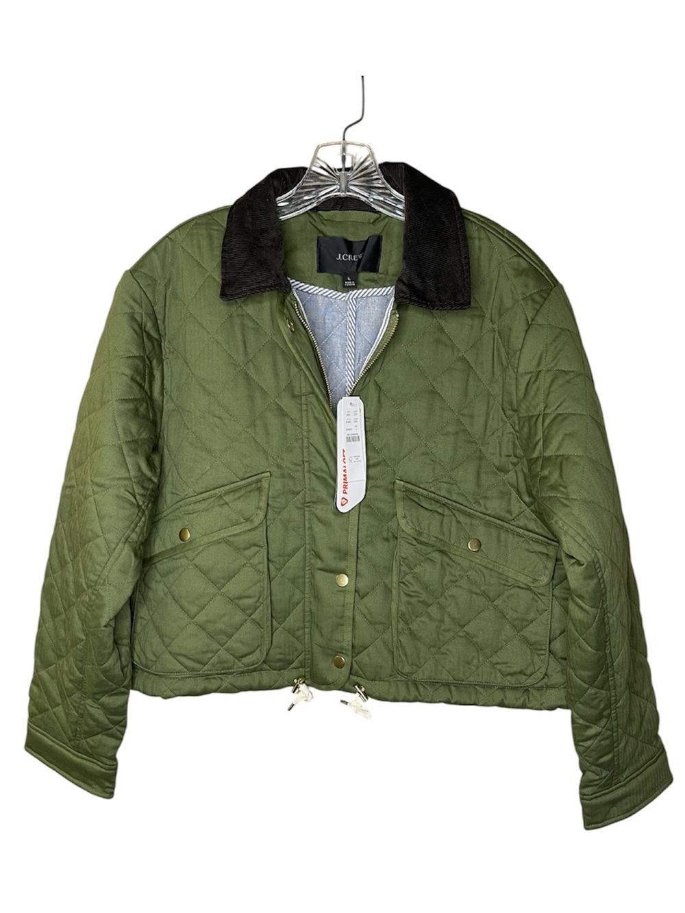 J. Crew Olive Green Quilted Utility Jacket with Black Collar - Picture 2 of 8